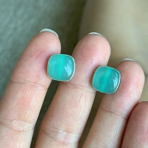 Aqua Chalcedony Studs